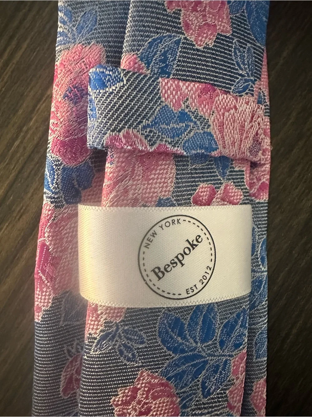 Bespoke Galloway Pink Ternan Floral Skinny Tie with Blue Leaves